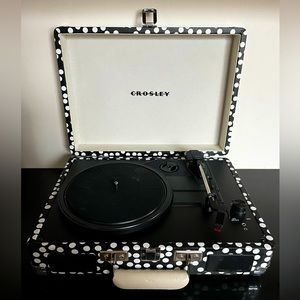 Like new Crosley black and white polka dot portable record player